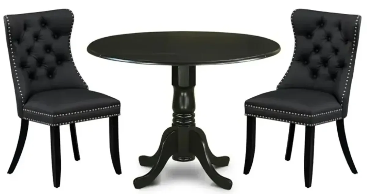 3 Piece Dining Table Set Contains a Round Kitchen Table with Dropleaf