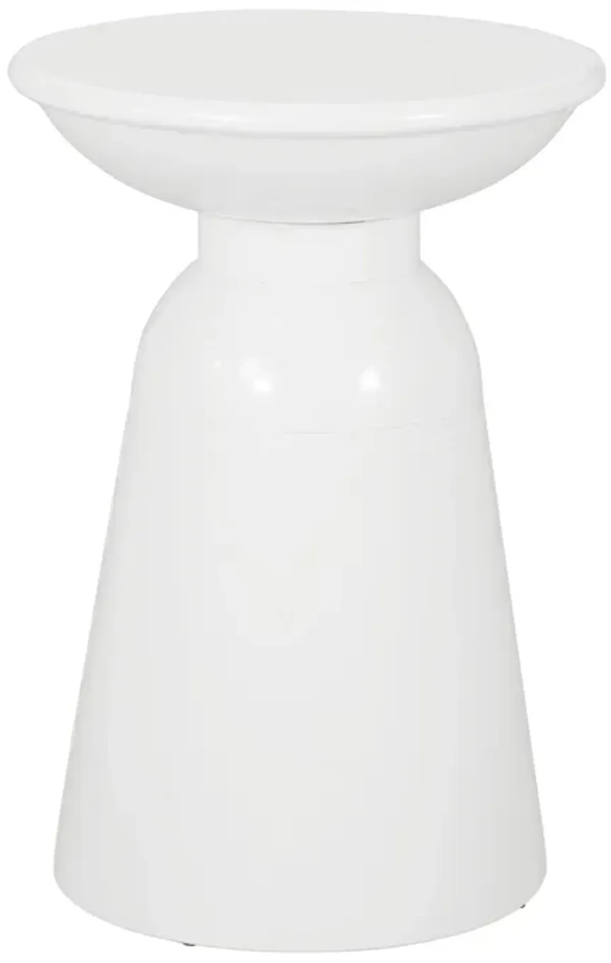 Suma Outdoor End Table, Round 15 Inch Top, Pedestal Base, White Iron - Benzara