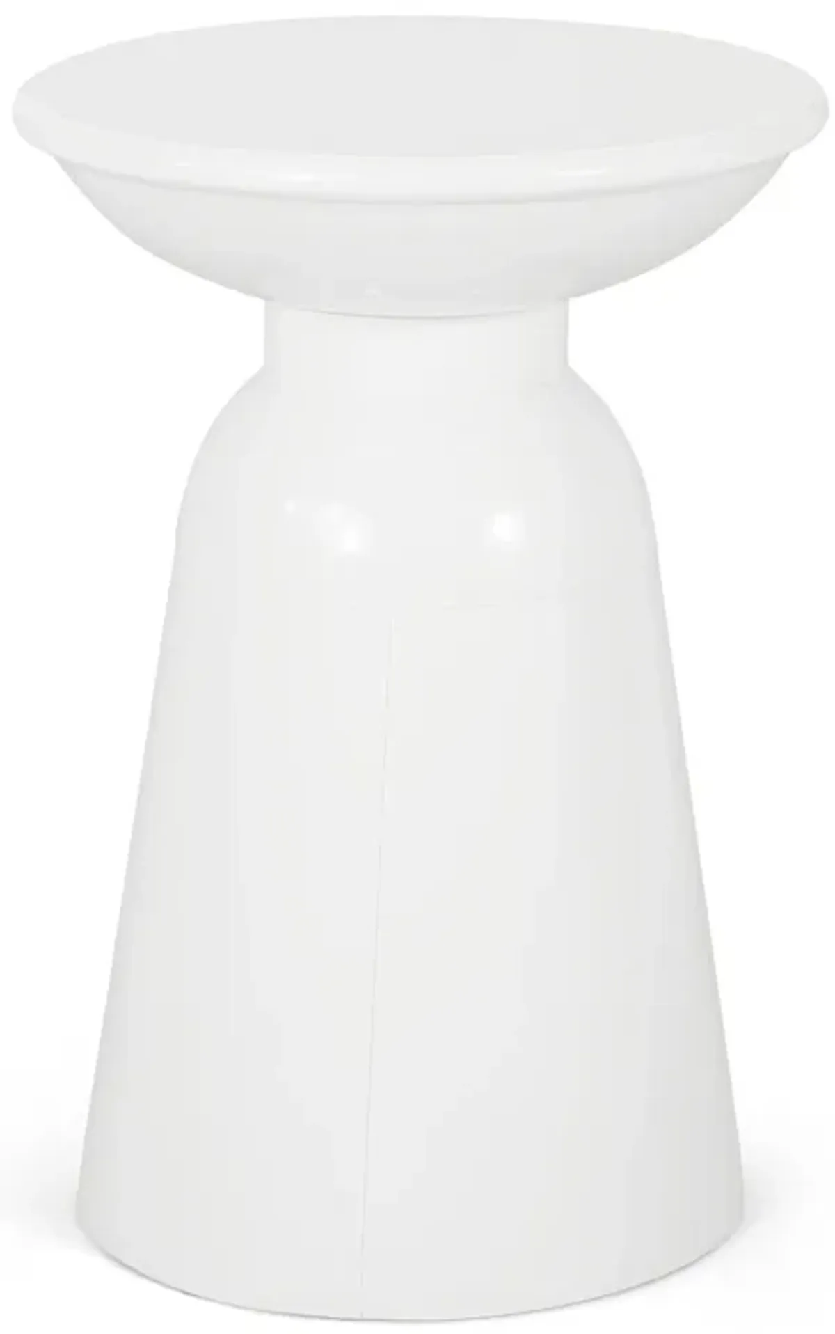 Suma Outdoor End Table, Round 15 Inch Top, Pedestal Base, White Iron - Benzara