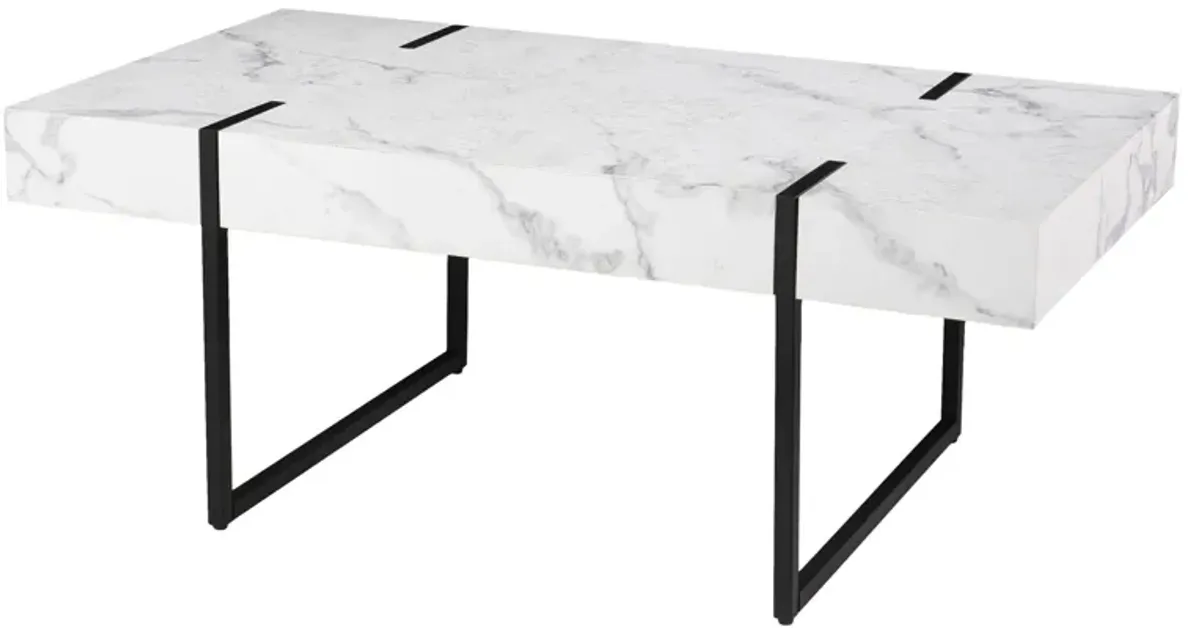 Homezia 43" White Faux Marble And Metal Rectangular Coffee Table