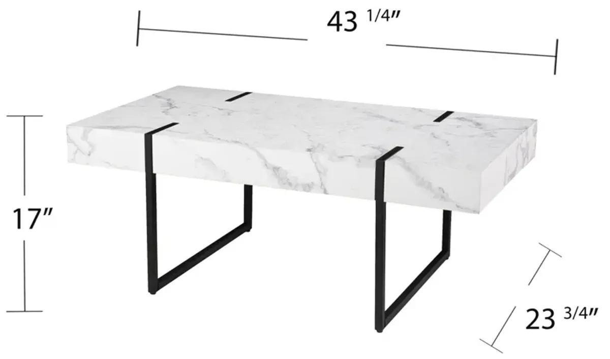 Hivvago 43" White Faux Marble And Metal Rectangular Coffee Table