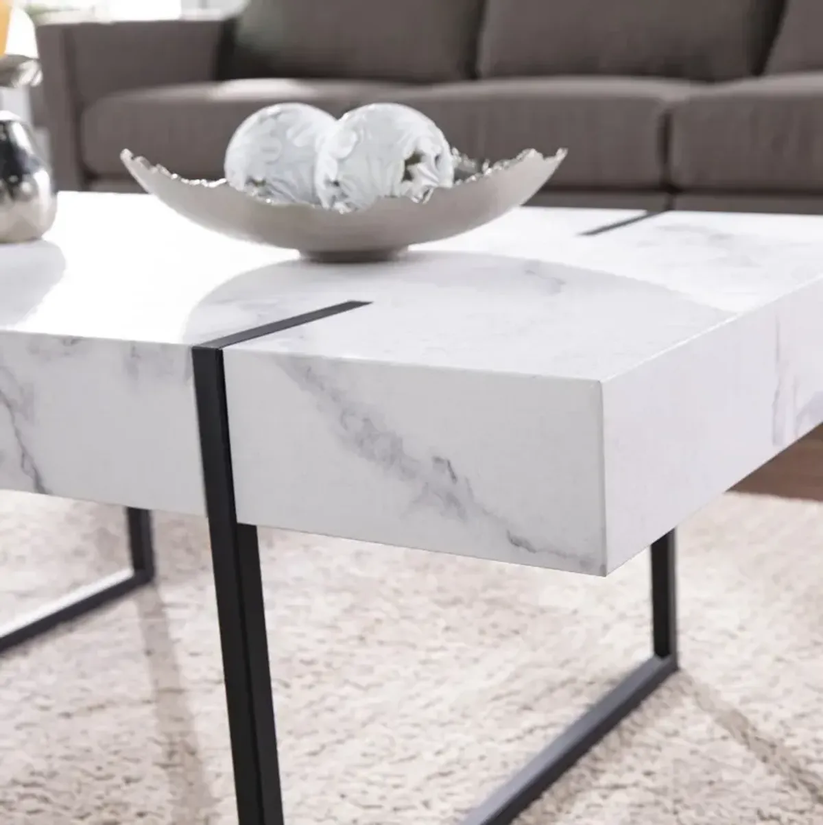 Hivvago 43" White Faux Marble And Metal Rectangular Coffee Table