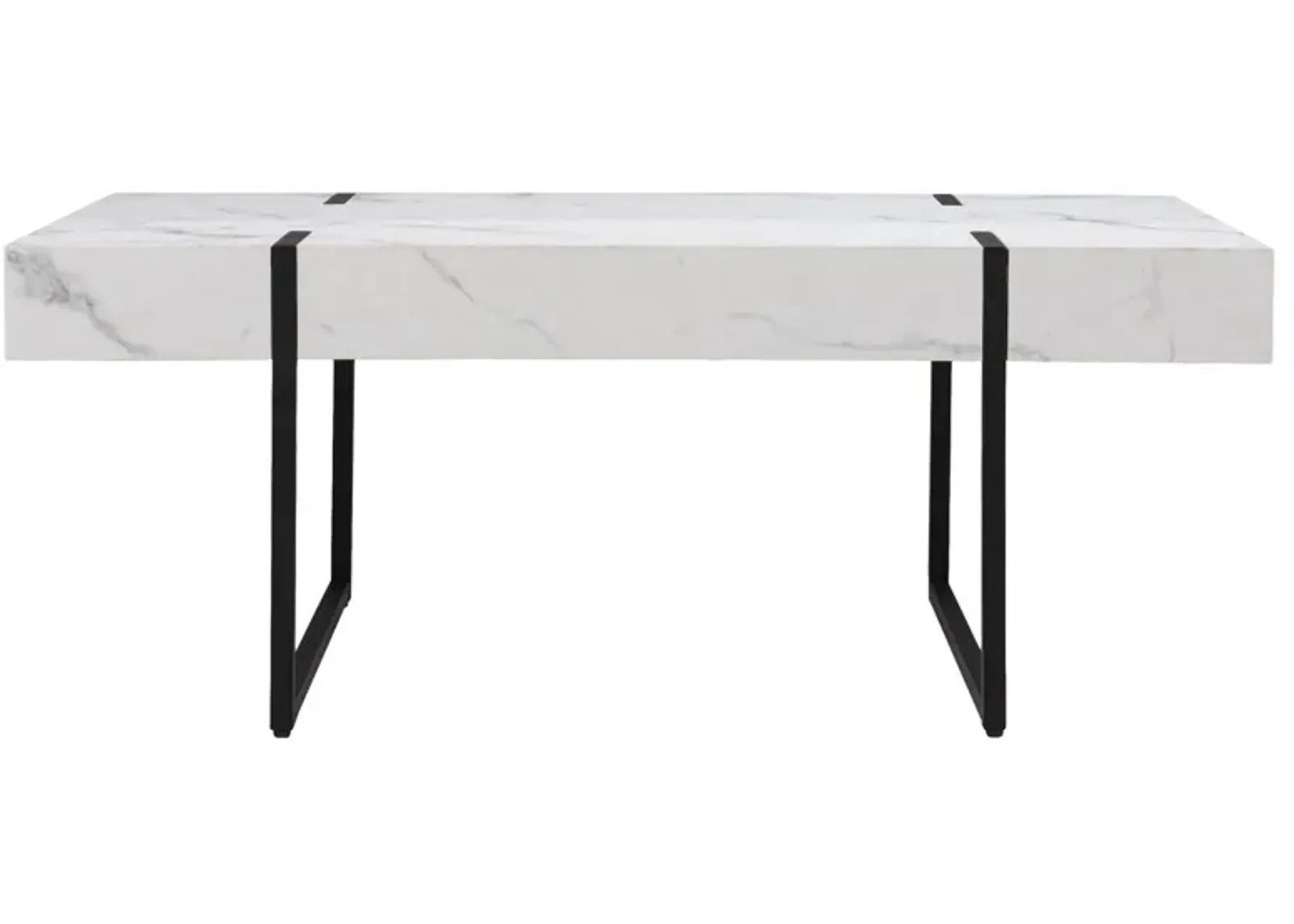 Homezia 43" White Faux Marble And Metal Rectangular Coffee Table