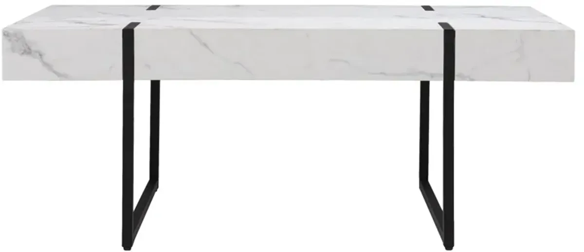 Homezia 43" White Faux Marble And Metal Rectangular Coffee Table