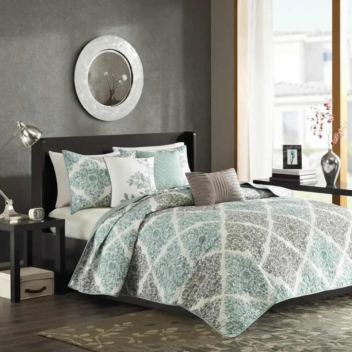 Belen Kox Aqua Diamond Leaf Reversible Coverlet Set, Belen Kox