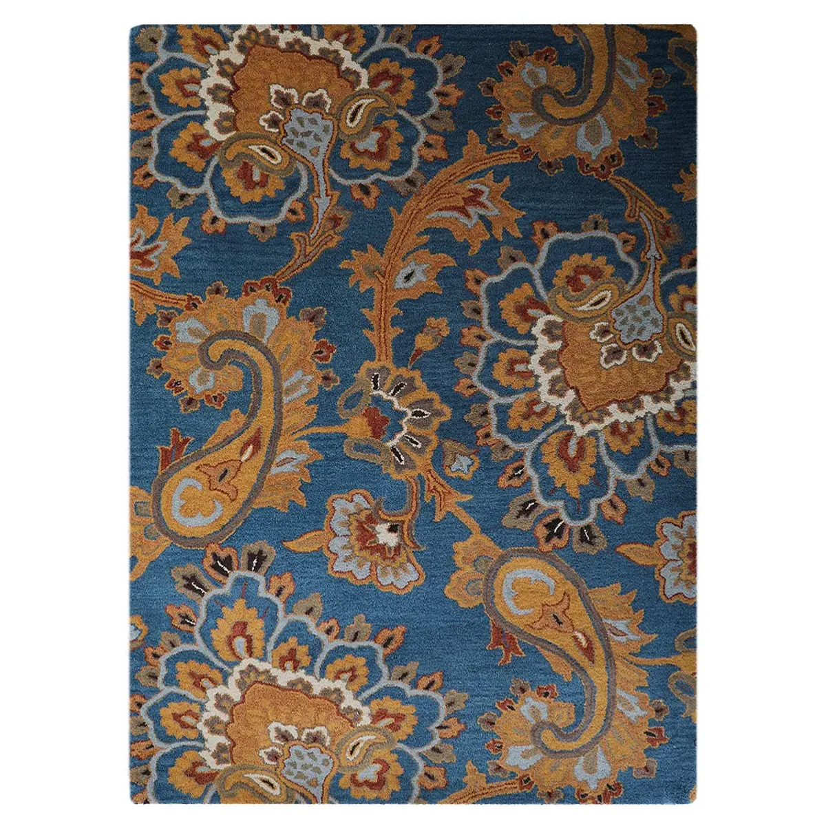 RUGSOTIC CARPETS HAND TUFTED WOOL ECO-FRIENDLY AREA RUGS  - 5'x8', Rectangle Shape, Blue, Floral Modern Design, High Pile Thick Handmade Anti Skid Area Rugs for Living Room, Bed Room (K00151)