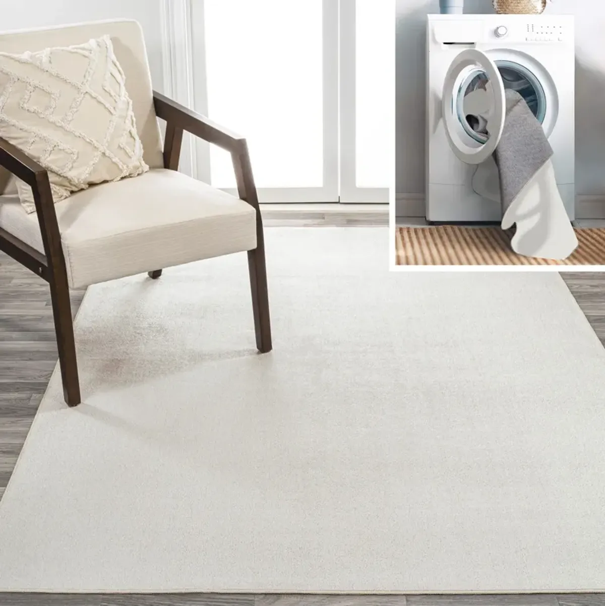 Twyla Classic Solid Low-Pile Machine-Washable Blue. Area Rug