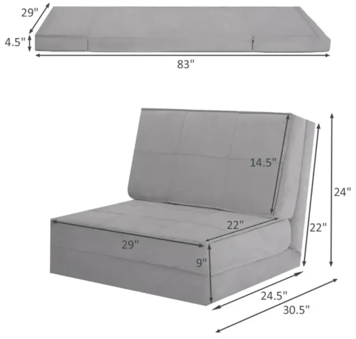 Hivvago Convertible Lounger Folding Sofa Sleeper Bed