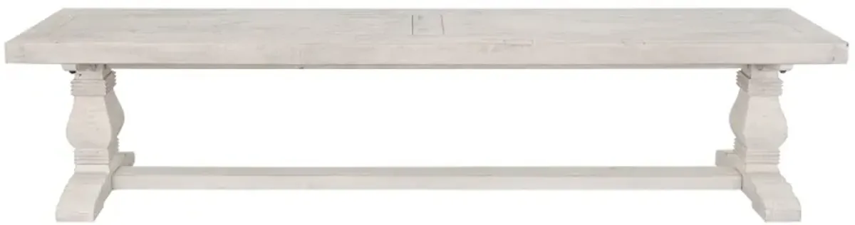 Kai 66 Inch Reclaimed Pine Dining Bench, Turned Pedestals, Antique White-Benzara