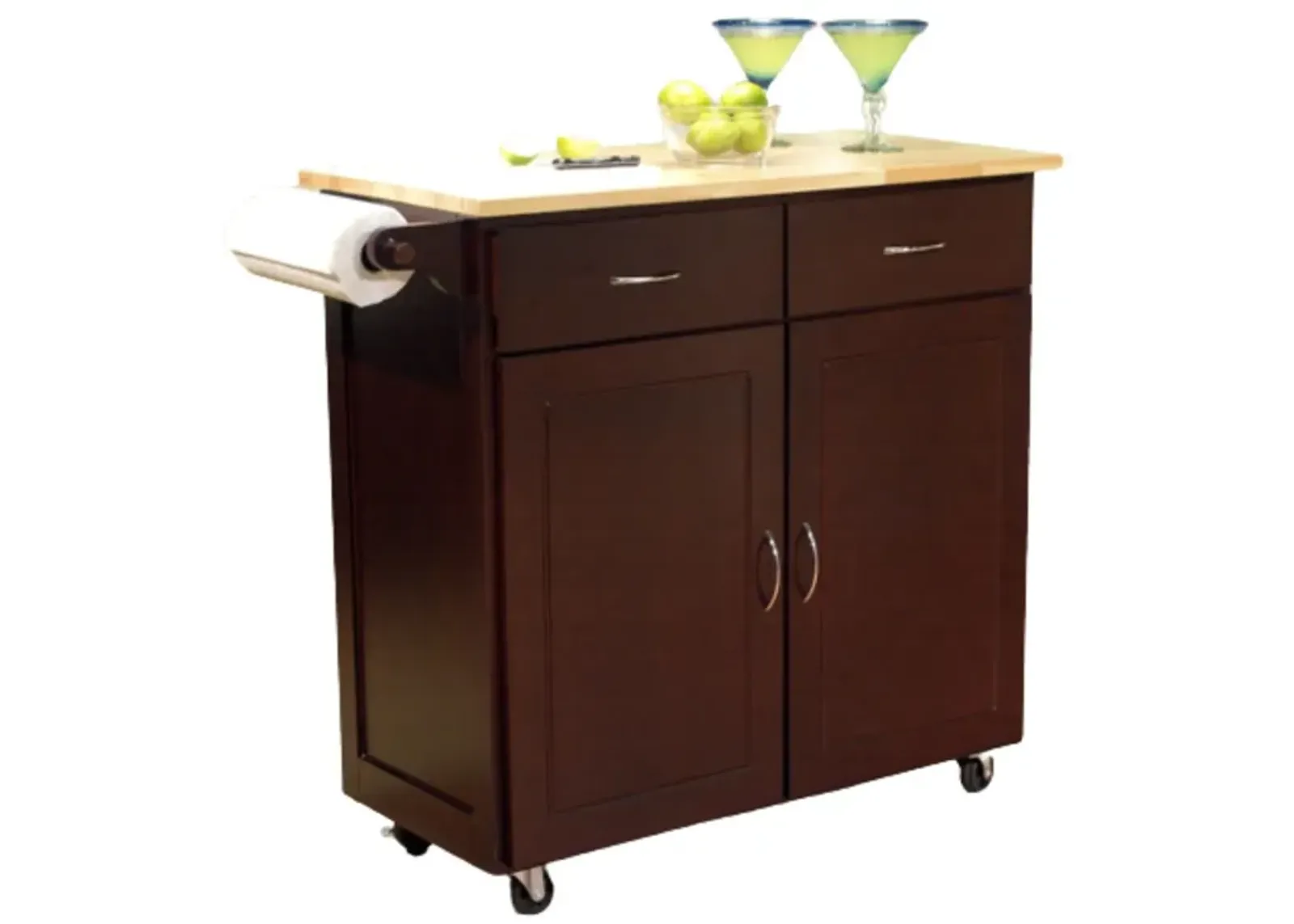 Hivvago 43-inch W Portable Kitchen Island Cart with Natural Wood Top in Espresso