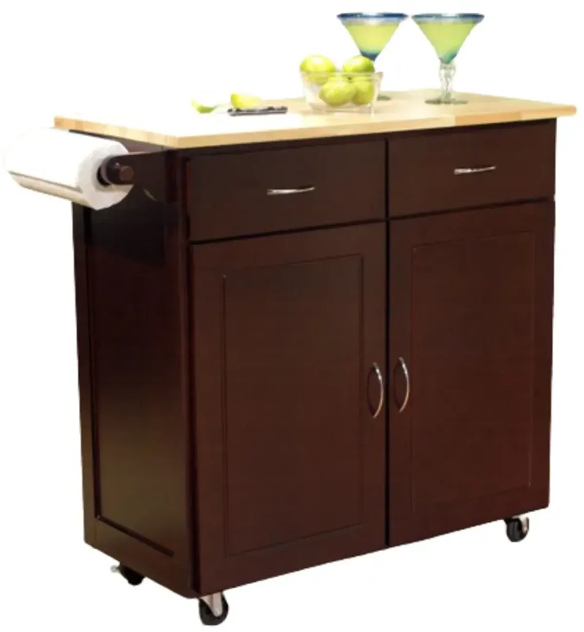 Hivvago 43-inch W Portable Kitchen Island Cart with Natural Wood Top in Espresso