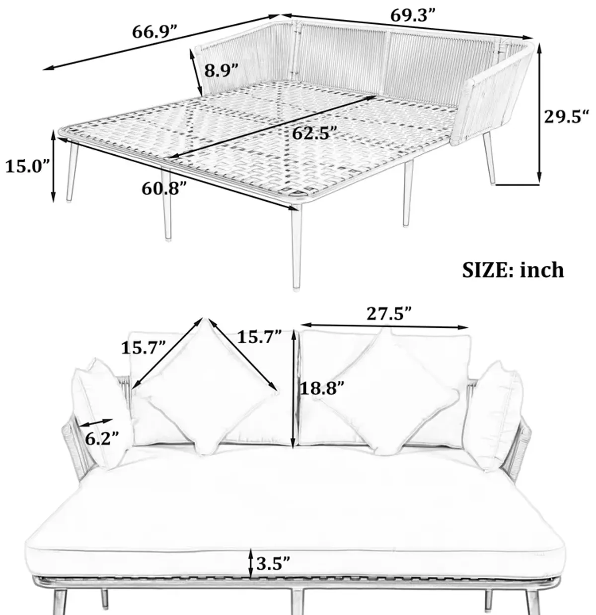 Merax Outdoor Patio Daybed Sofa for 2 Person