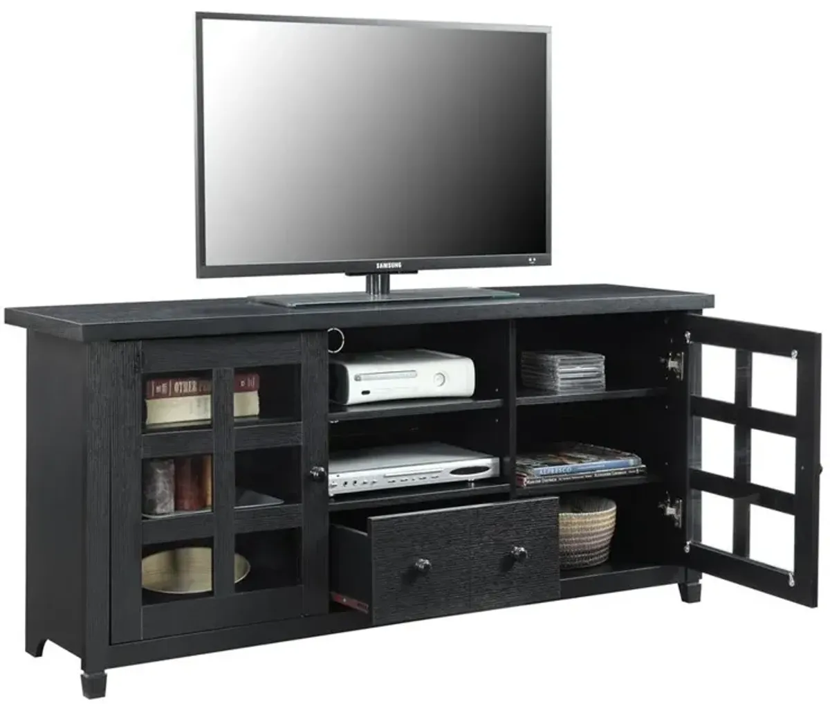 Convience Concept, Inc. Newport Park Lane 1 Drawer TV Stand with Storage Cabinets and Shelves for TVs up to 65 Inches, Black