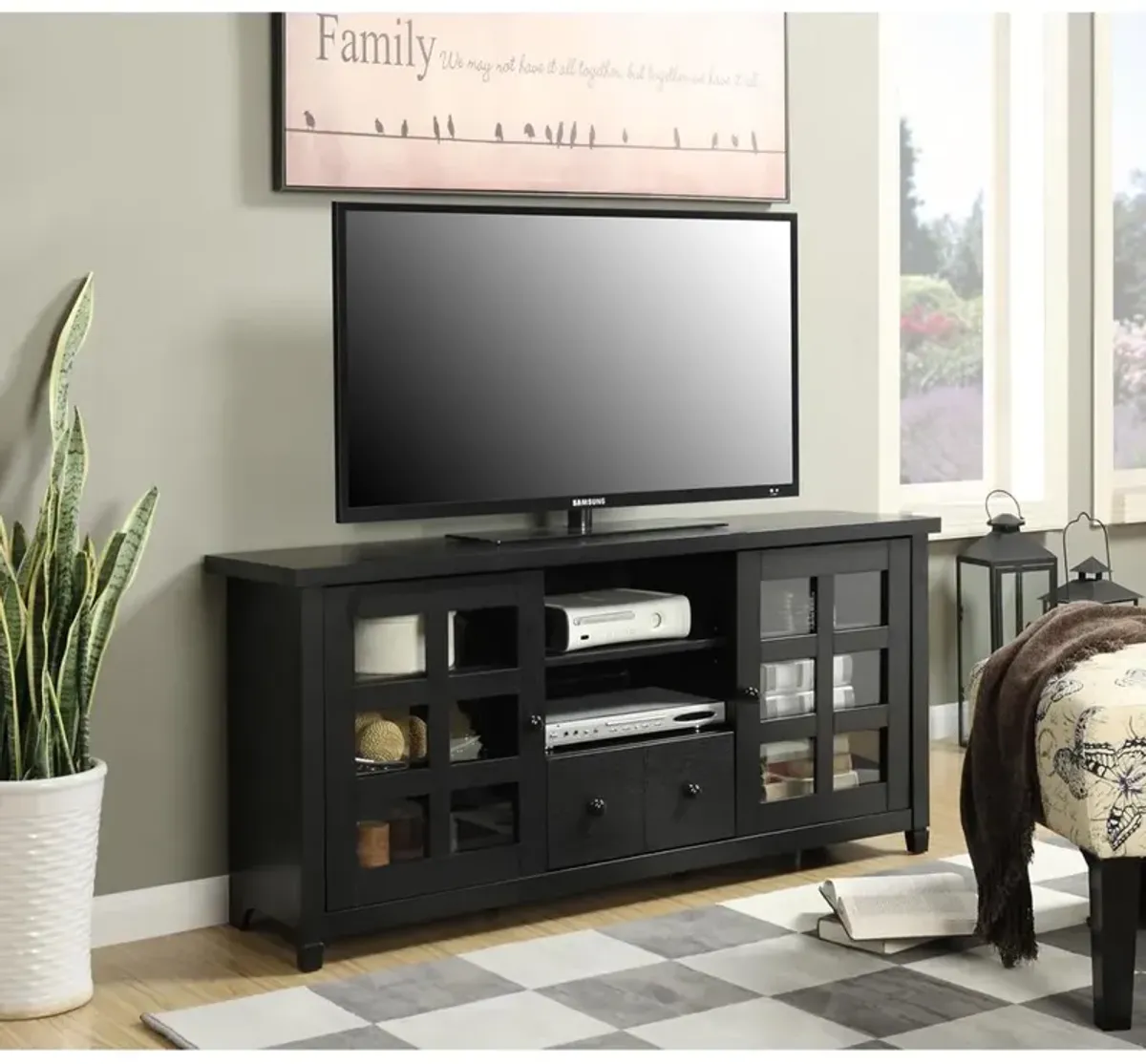 Convience Concept, Inc. Newport Park Lane 1 Drawer TV Stand with Storage Cabinets and Shelves for TVs up to 65 Inches, Black