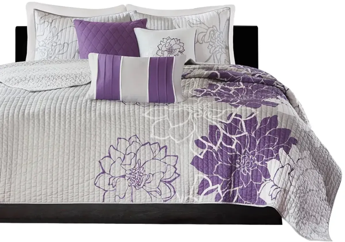 Gracie Mills Glenda 6-Piece Reversible Cotton Printed Quilt Set with Throw Pillows