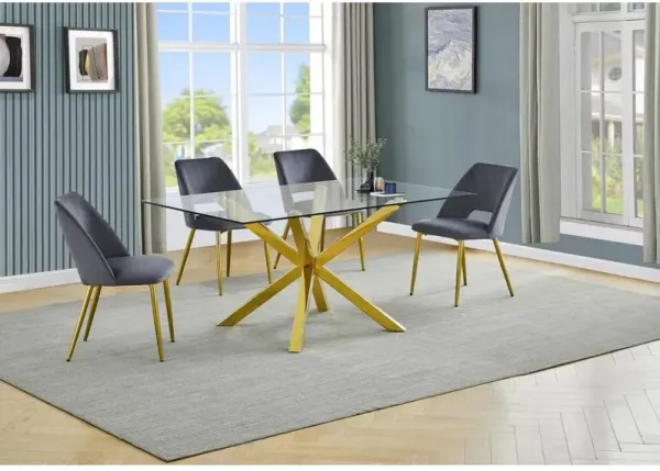 Best Quality Furniture 5pc modern glass dining table with 4 Dark grey side chairs