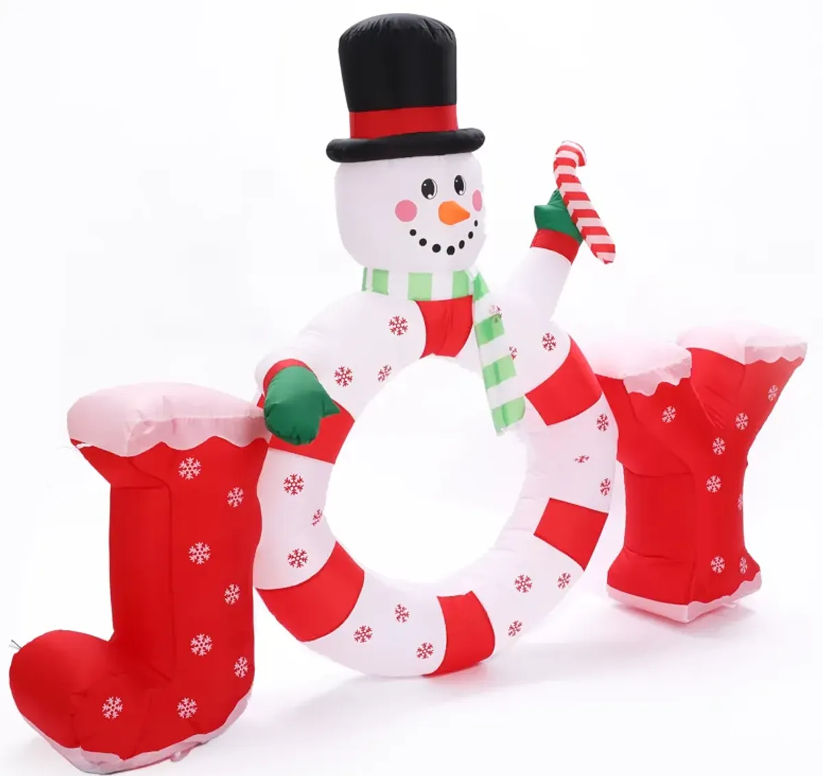 LuxenHome 6.5Ft Long Snowman Joy Inflatable with LED Lights