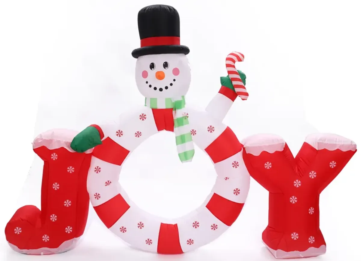 LuxenHome 6.5Ft Long Snowman Joy Inflatable with LED Lights