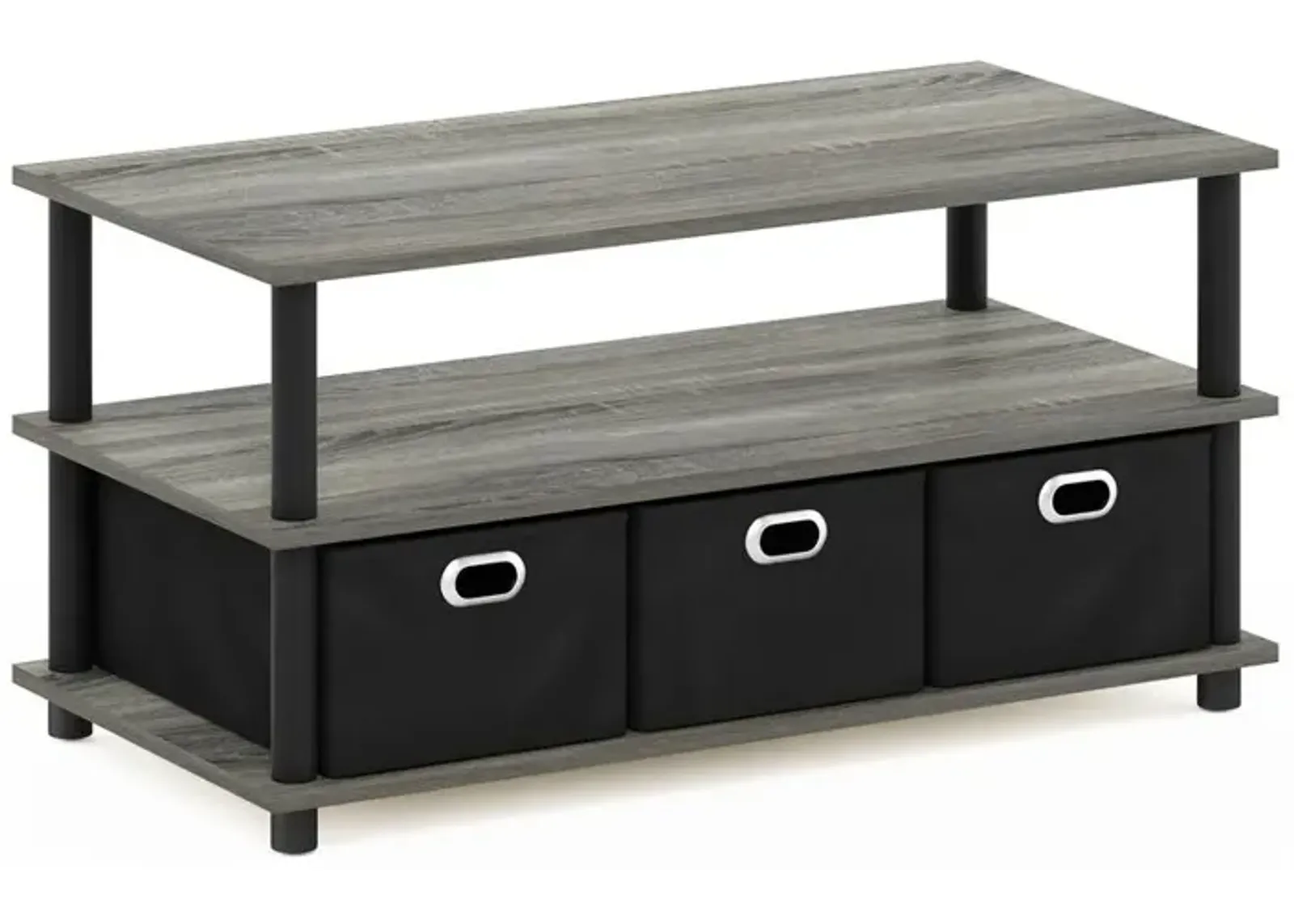 Furinno Frans Turn-N-Tube Coffee Table with Bin Drawers, French Oak/Black/Black