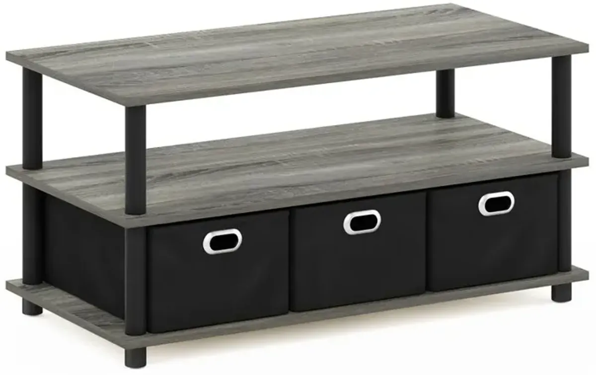 Furinno Frans Turn-N-Tube Coffee Table with Bin Drawers, French Oak/Black/Black