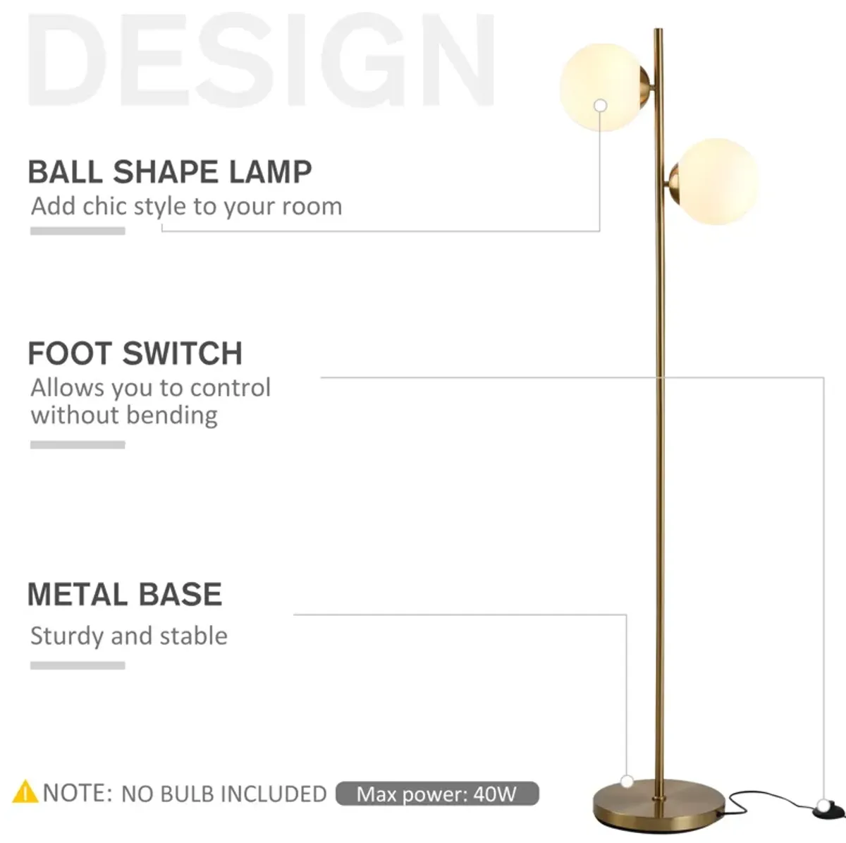 White Modern Illumination: Floor Lamp with 2 Glass Shades