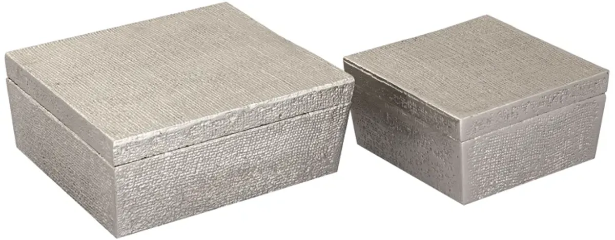 Square Linen Texture Box - Small Silver