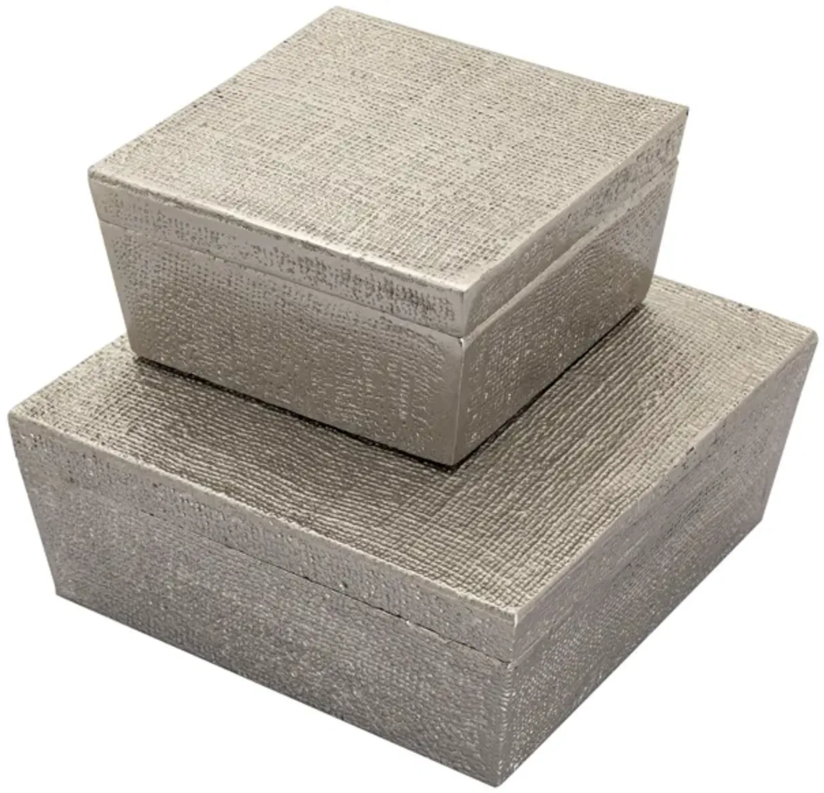 Square Linen Texture Box - Small Silver