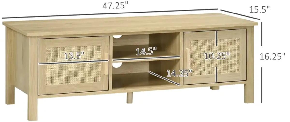 Boho Entertainment Center: TV Stand with Rattan Door for 60" Screens