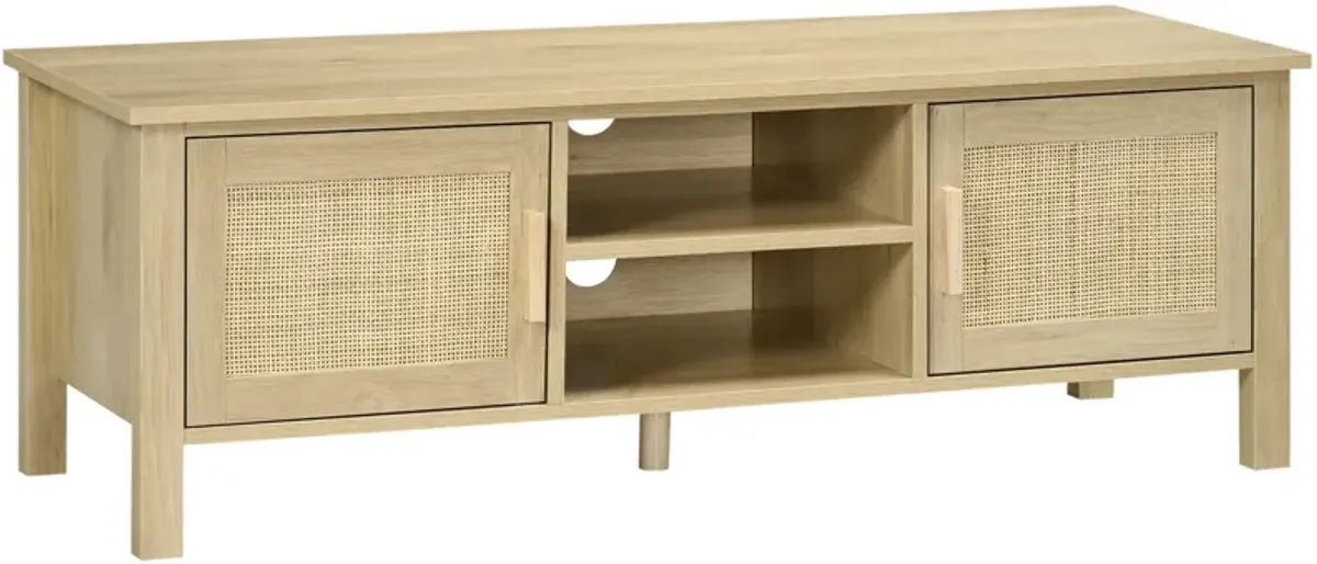 Boho Entertainment Center: TV Stand with Rattan Door for 60" Screens