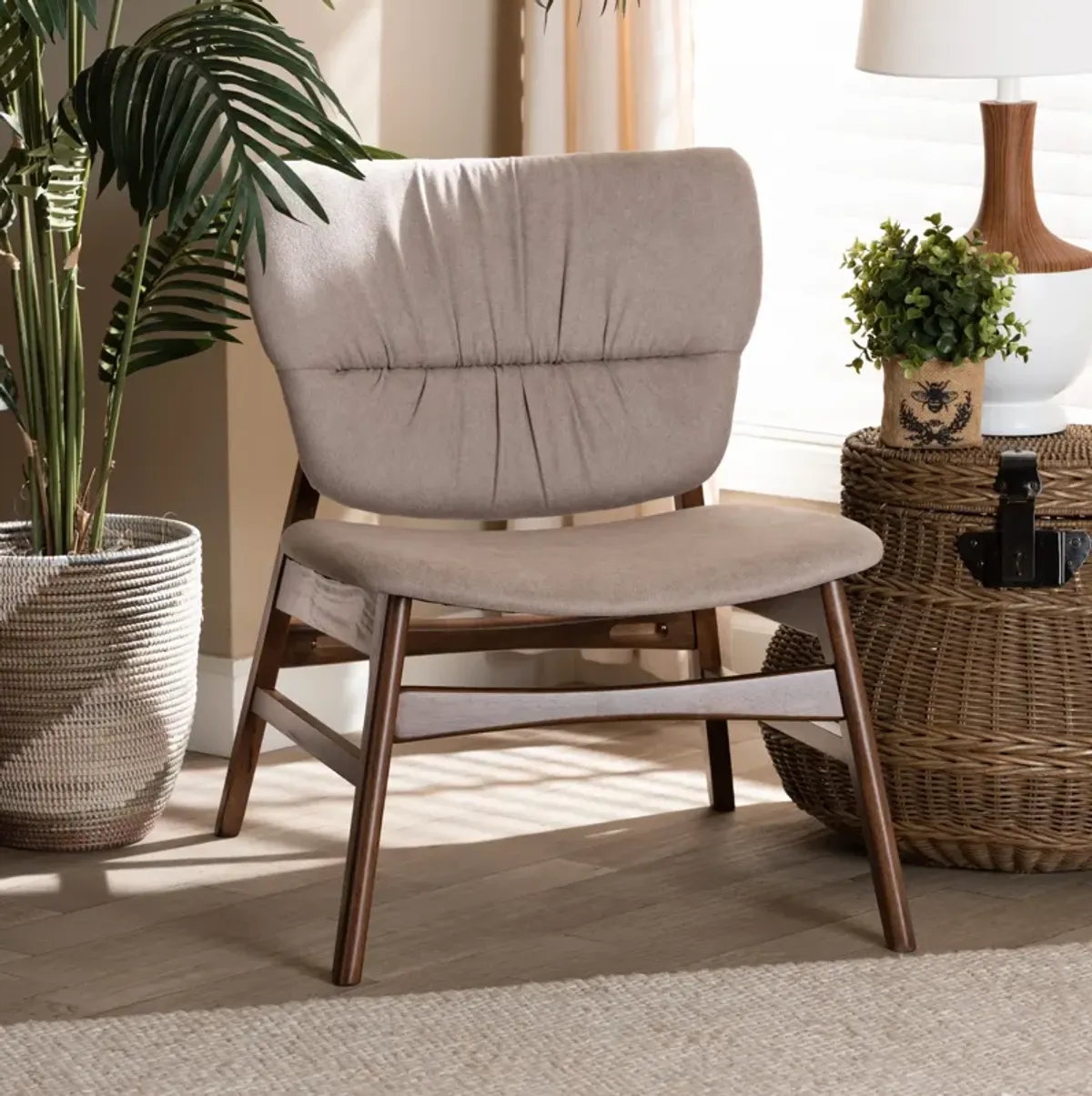 Baxton Studio Benito Transitional Beige Fabric Upholstered Wood Accent Chair