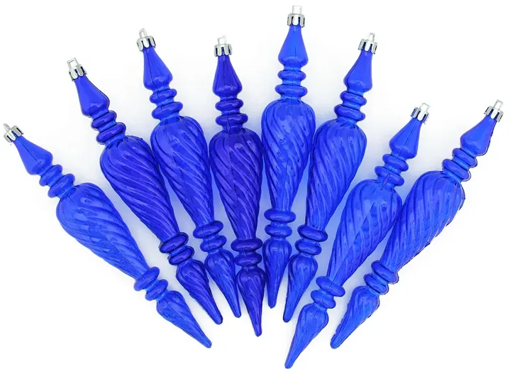 8ct Transparent Blue Shatterproof Spiral Finial Christmas Ornaments 7"