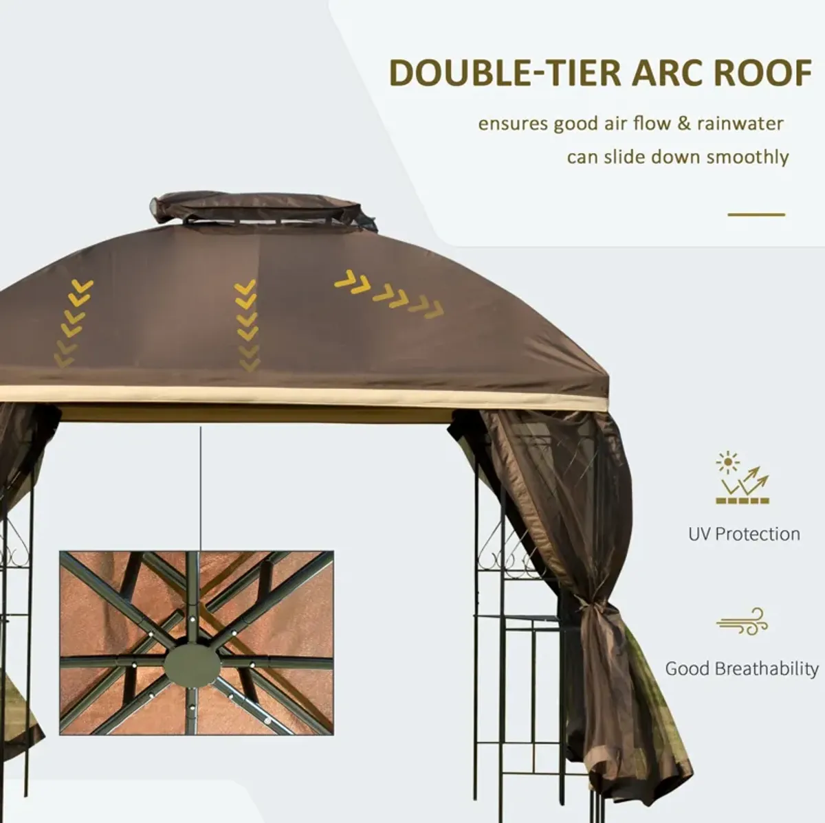 Brown Backyard Shelter: 10x10 Canopy Gazebo with Double Tier Roof