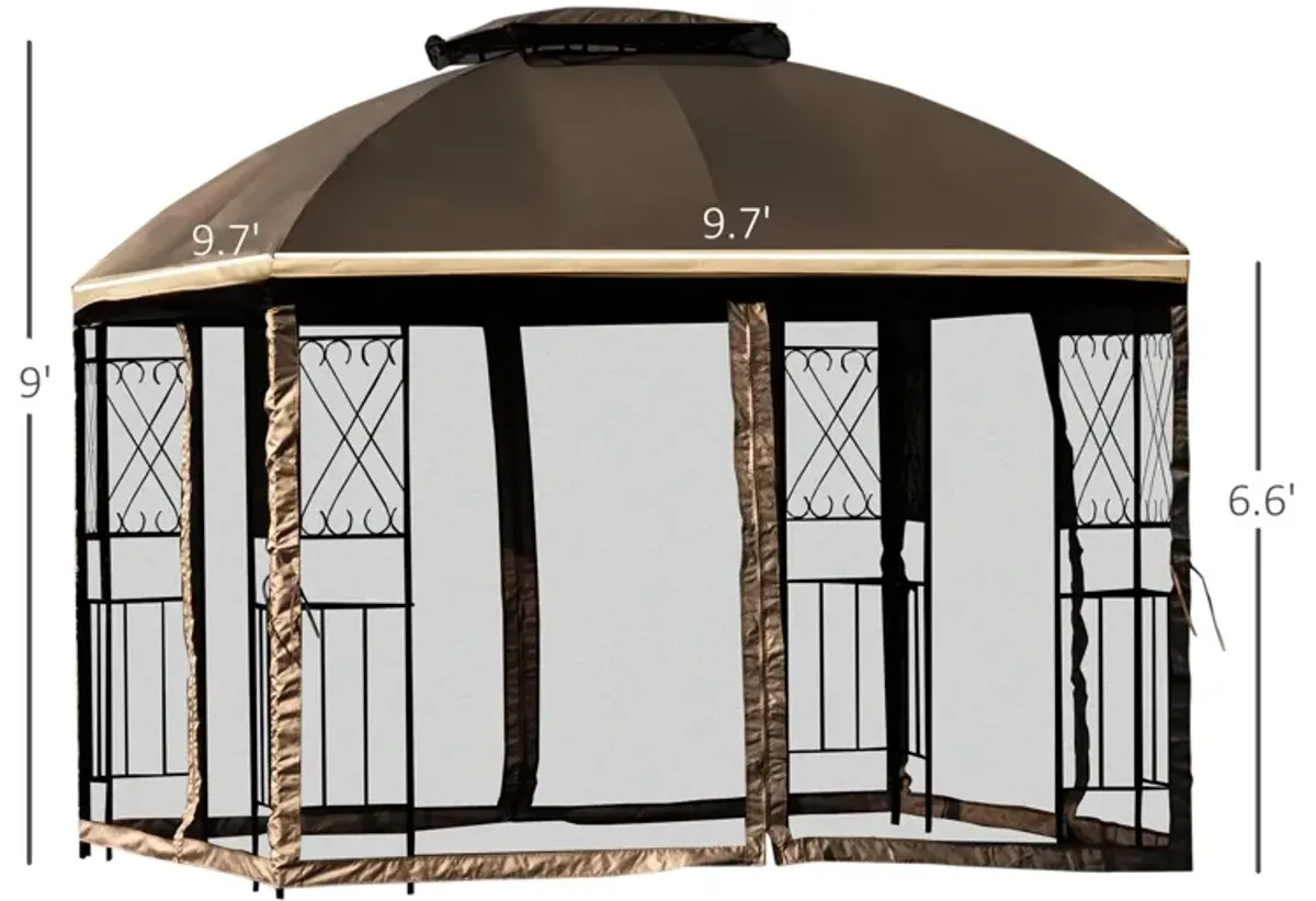 Brown Backyard Shelter: 10x10 Canopy Gazebo with Double Tier Roof