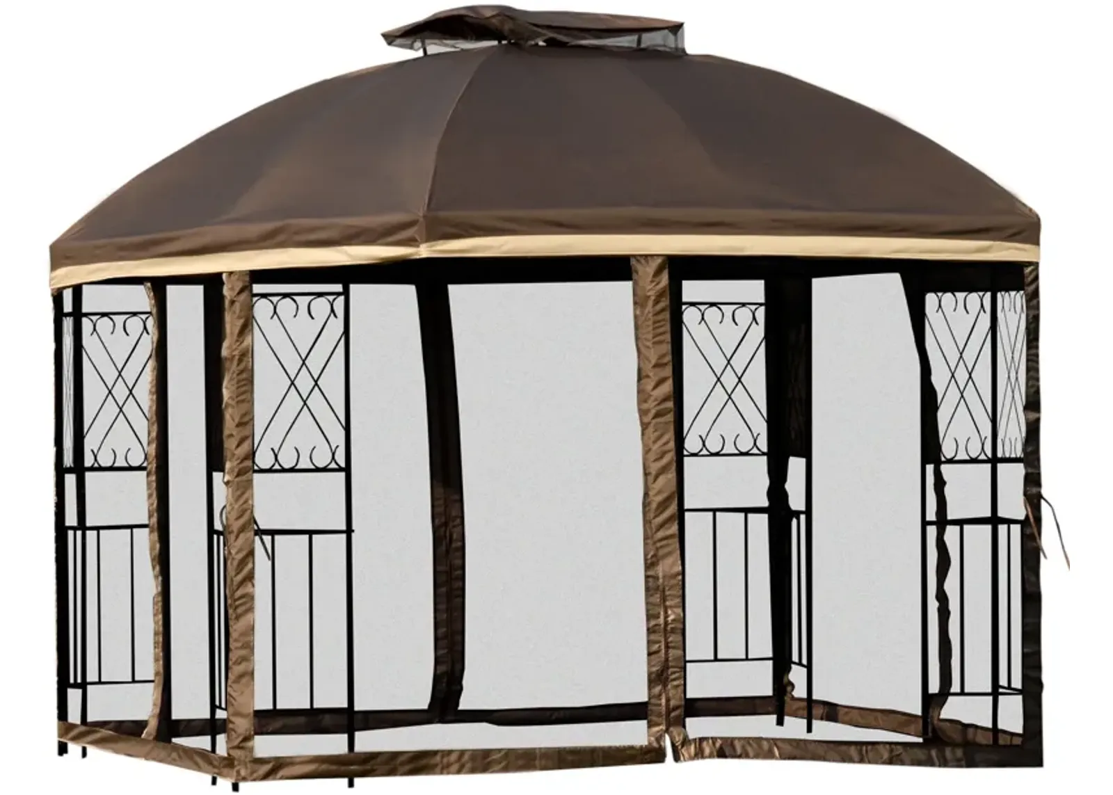 Brown Backyard Shelter: 10x10 Canopy Gazebo with Double Tier Roof