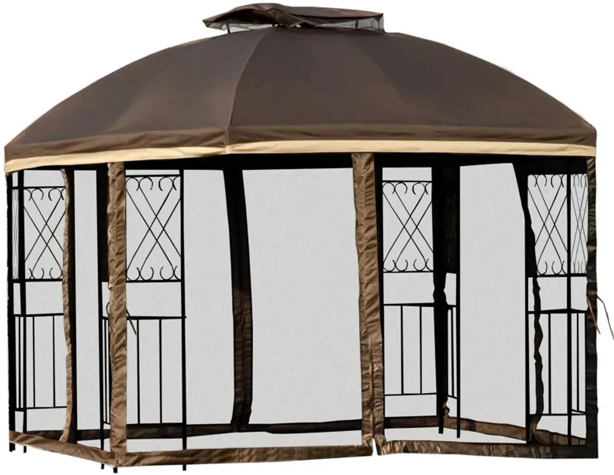 Brown Backyard Shelter: 10x10 Canopy Gazebo with Double Tier Roof