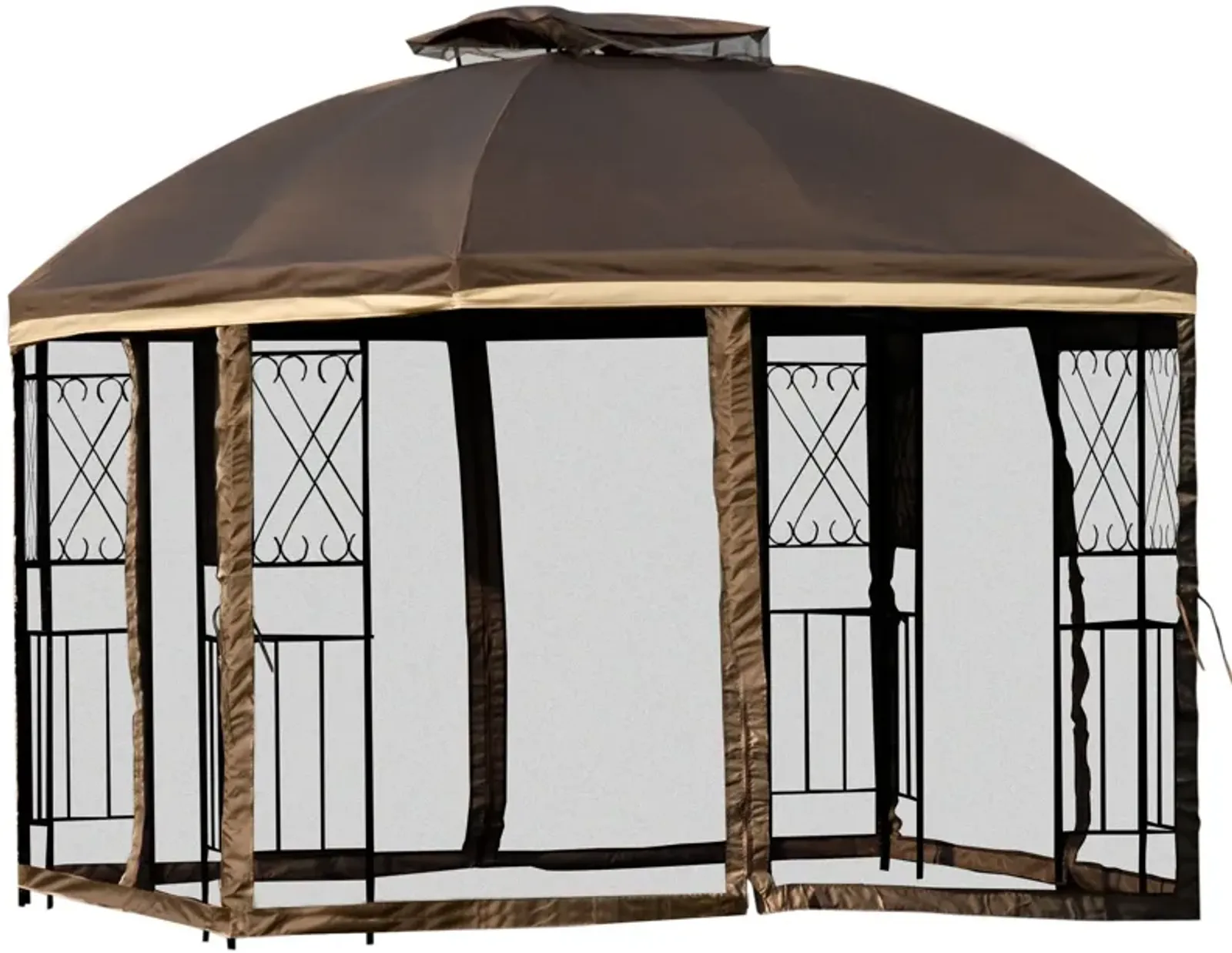 Brown Backyard Shelter: 10x10 Canopy Gazebo with Double Tier Roof