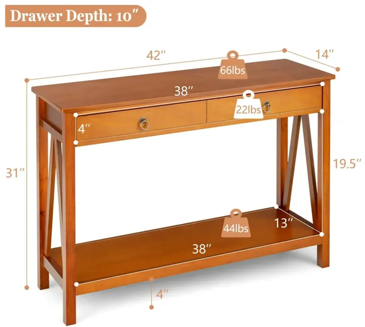 Console Table with Drawer Storage Shelf for Entryway Hallway