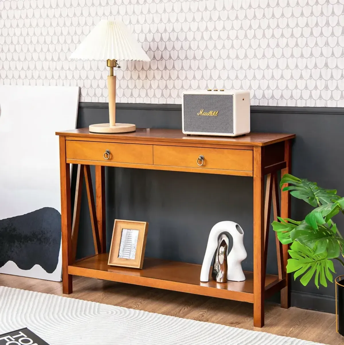 Console Table with Drawer Storage Shelf for Entryway Hallway