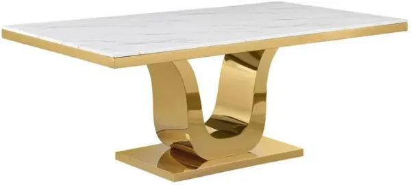 Best Quality Furniture 66 Rectangular marble dining table with a gold color stainless steel base