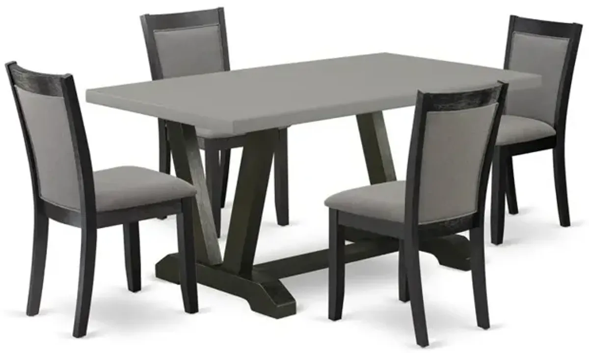 East West Furniture 5 Piece Kitchen Dining Table Set - A Cement Top Wood Dining Table with Trestle Base and 4 Dark Gotham Grey Linen Fabric Parson Chairs - Wire Brushed Black Finish