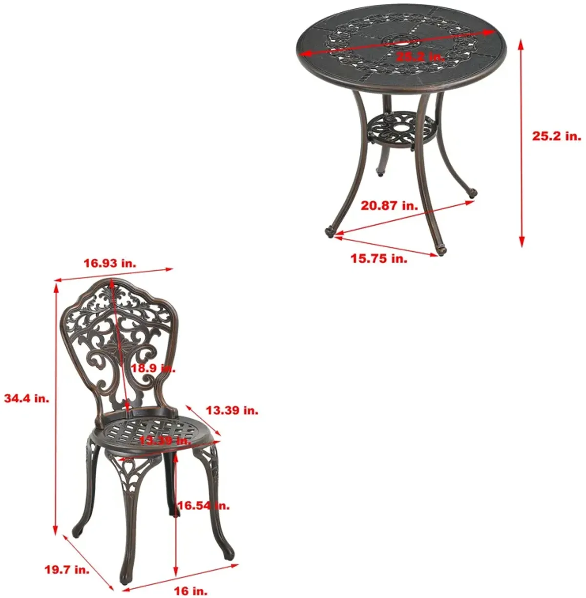 MONDAWE 3-Piece Patio Cast Aluminum Bistro Set, Indoor Outdoor Elegance