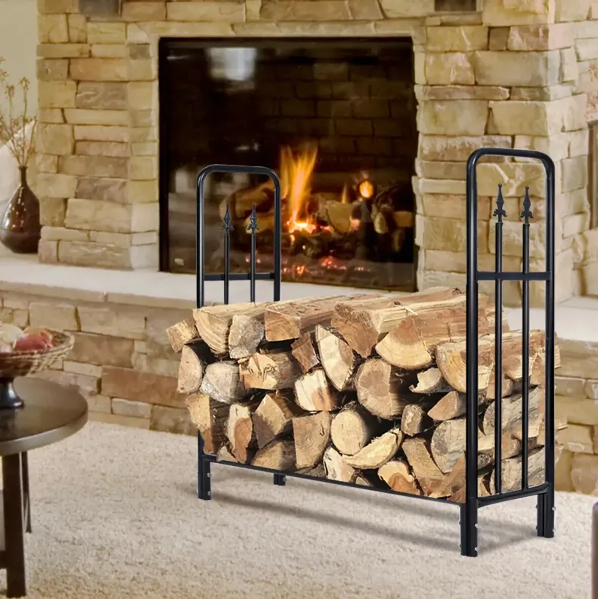 4 Feet Outdoor Heavy Duty Steel Firewood Wood Storage Rack