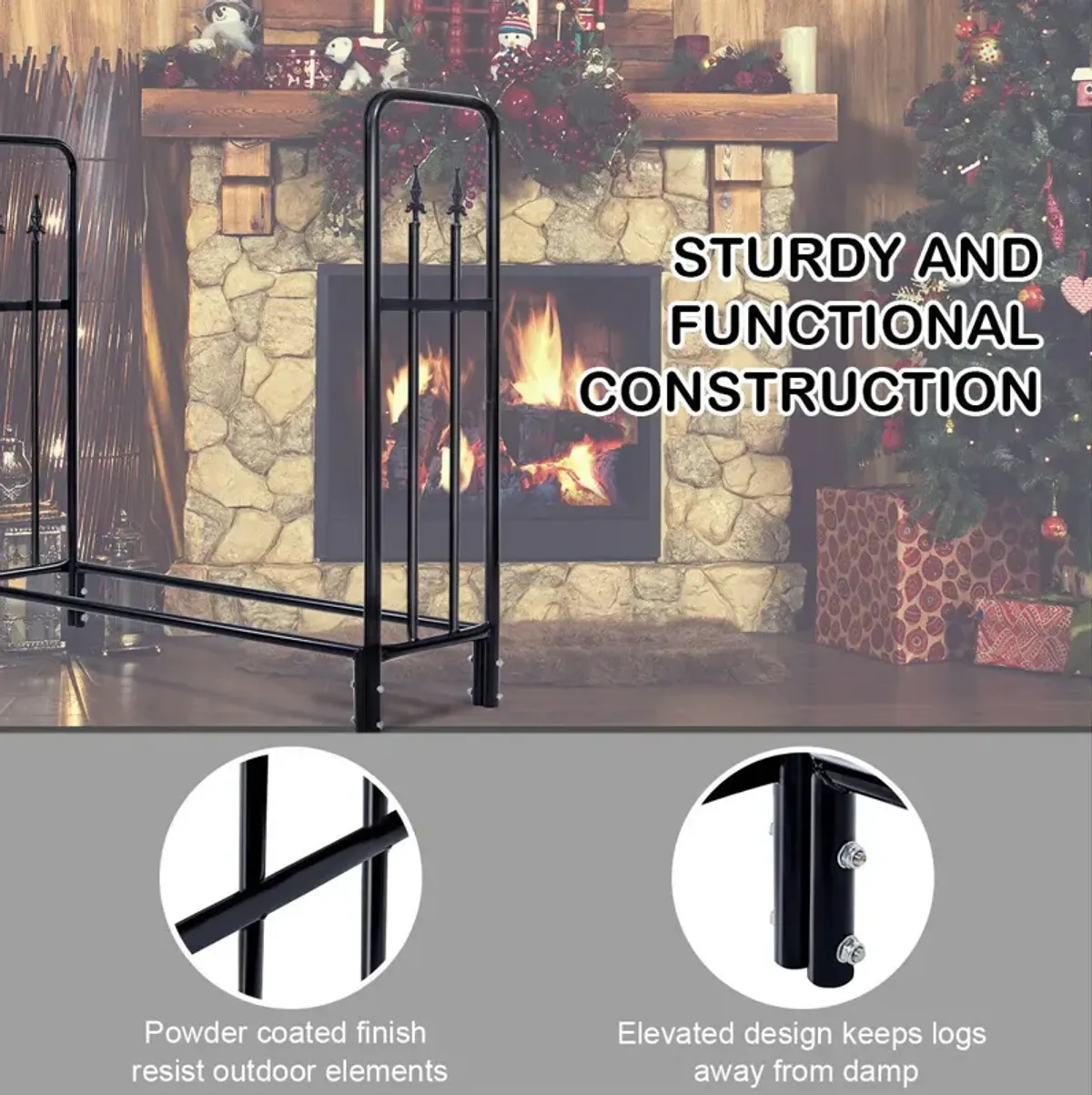 4 Feet Outdoor Heavy Duty Steel Firewood Wood Storage Rack