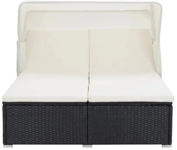 vidaXL 2-Person Sunbed with Cushion Poly Rattan Black