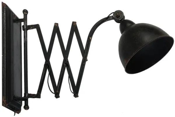 18 Inch Wall Mounted Lamp, Extendable Accordion Arm, Iron, Antique Black-Benzara