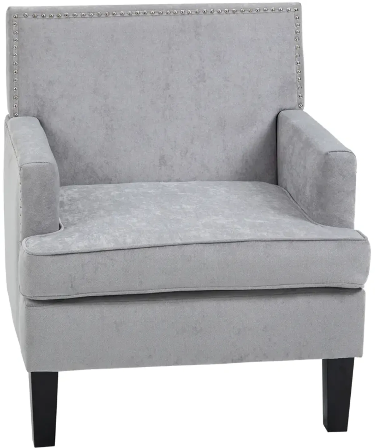 HOMCOM Modern Accent Chair, Upholstered Living Room Chair with Solid Wood Legs and Nailhead Trim, Armchair for Living Room, Bedroom, Home Office, Light Gray