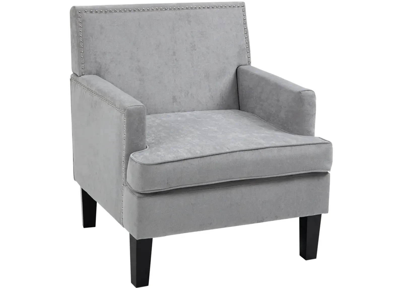 HOMCOM Modern Accent Chair, Upholstered Living Room Chair with Solid Wood Legs and Nailhead Trim, Armchair for Living Room, Bedroom, Home Office, Light Gray