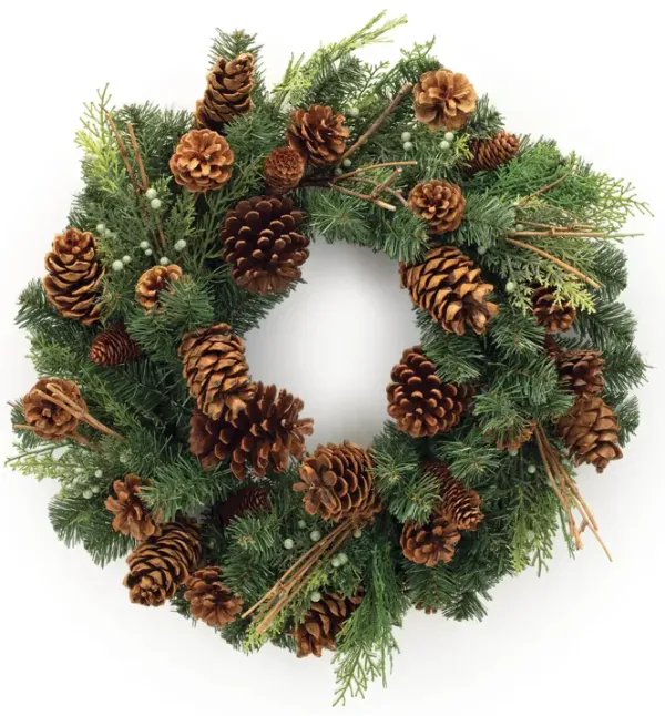 Mixed Pine and Pinecone Wreath – Winter Greenery Wreath for Christmas Front Door or Holiday Wall Décor