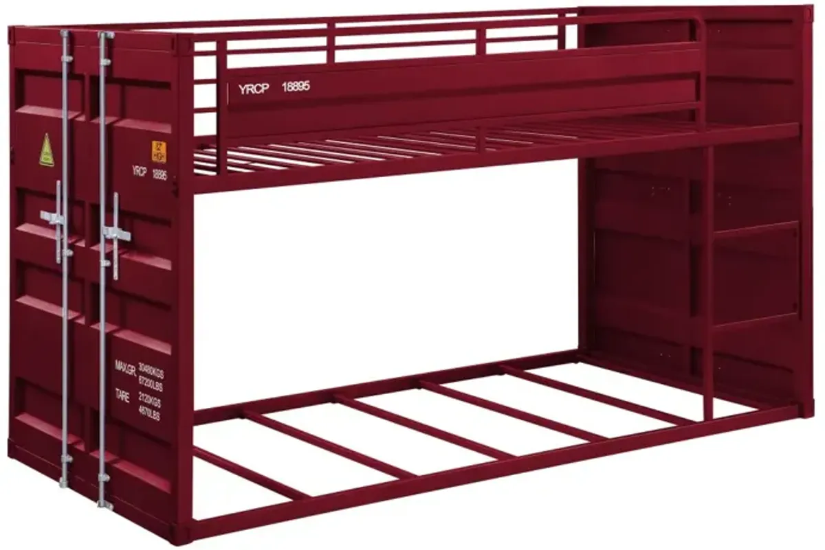 Cartwin/Twin Bunk Bed, Red Finish