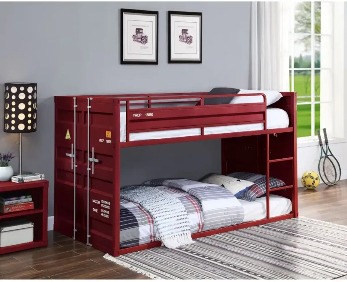 Cartwin/Twin Bunk Bed, Red Finish